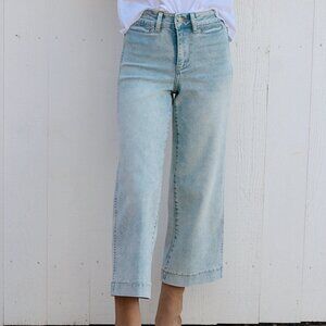 OAT NEW YORK GREER CROPPED WIDE LEG JEANS HIGH RISE ACID WASH STRETCH DENIM 27